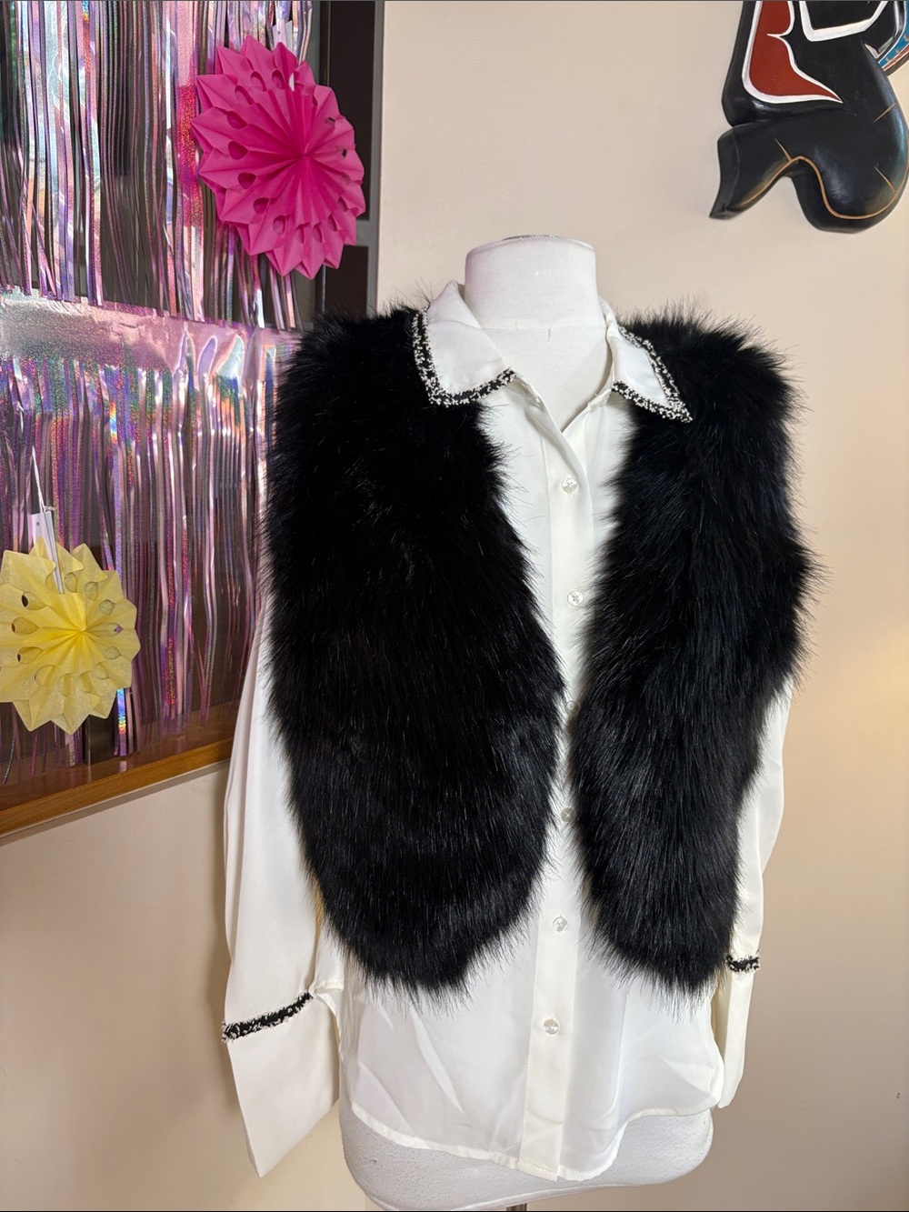Black Faux Fur Vest - Women's Lux Layering Piece